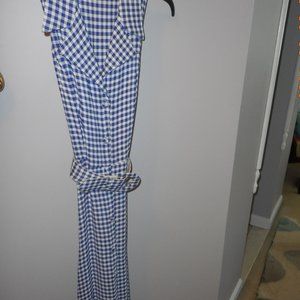 Full Length Blue Plaid Button Front Dress